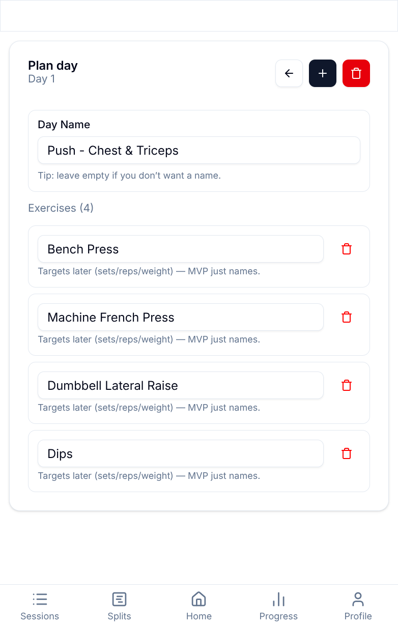 LogIt split day details